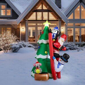 St Nicholas Square 6 Ft Christmas Inflatable Tree Climbing Santa Snowman Penguin